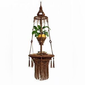 Handcrafted Brown Macrame Hanging Shelf
